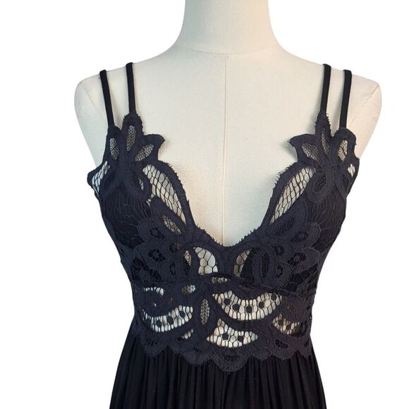 NEW POL Small Black Maxi Dress / Lingerie | Lace Cutout & Smocked Bodice 2 Slits - Picture 8 of 15